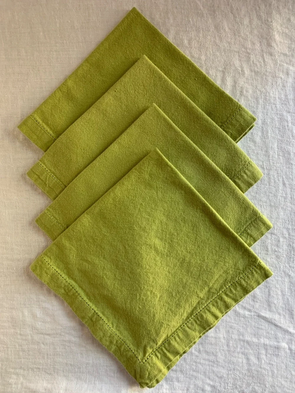Green Linen-Cotton Hemstitched Napkins | Modern Classic Table Linens | Set of 4